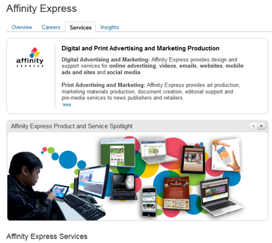 LinkedIn Products/Services: description, cover photo and profile picture